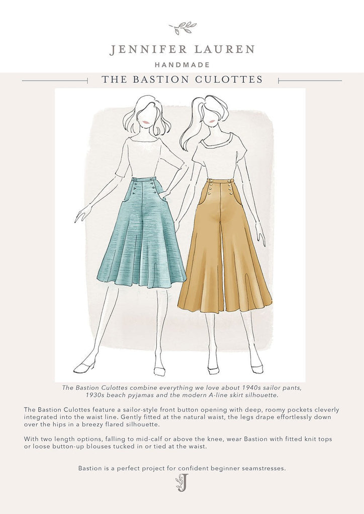 The Bastion Culottes - Jennifer Lauren Handmade - Digital PDF Download Pattern - The Eternal Maker - UK Fabric Shop