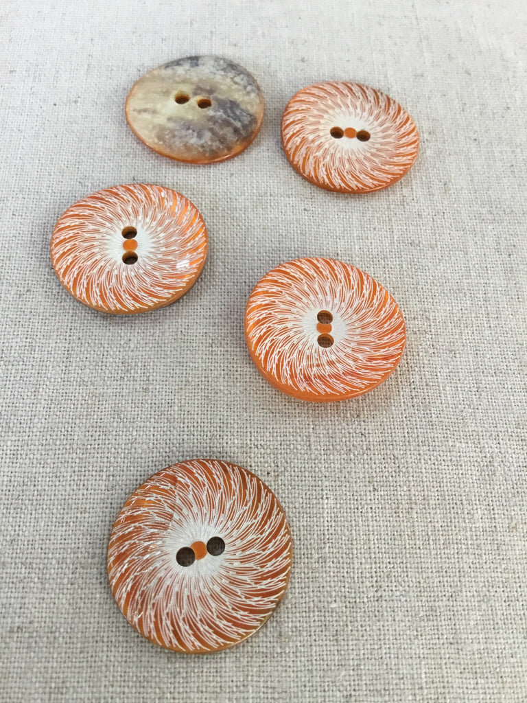 The Button Company Buttons 23mm Orange and White Shell Button