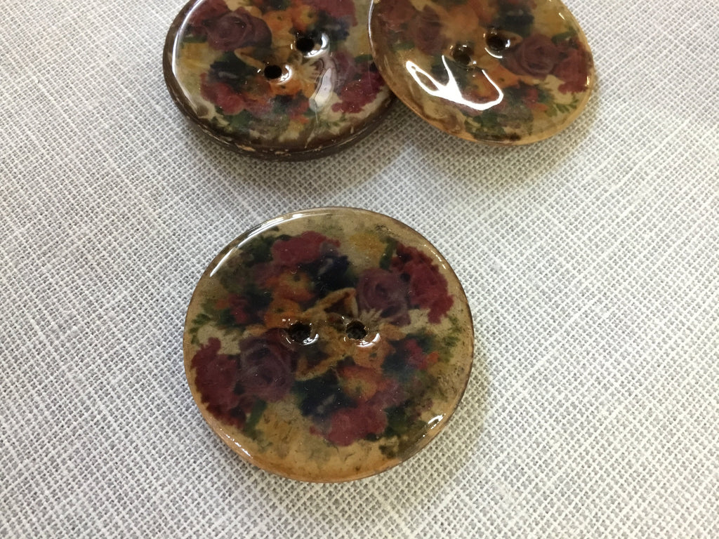 The Button Company Buttons Antique Rose Floral Lacquered Coconut Button - 40mm