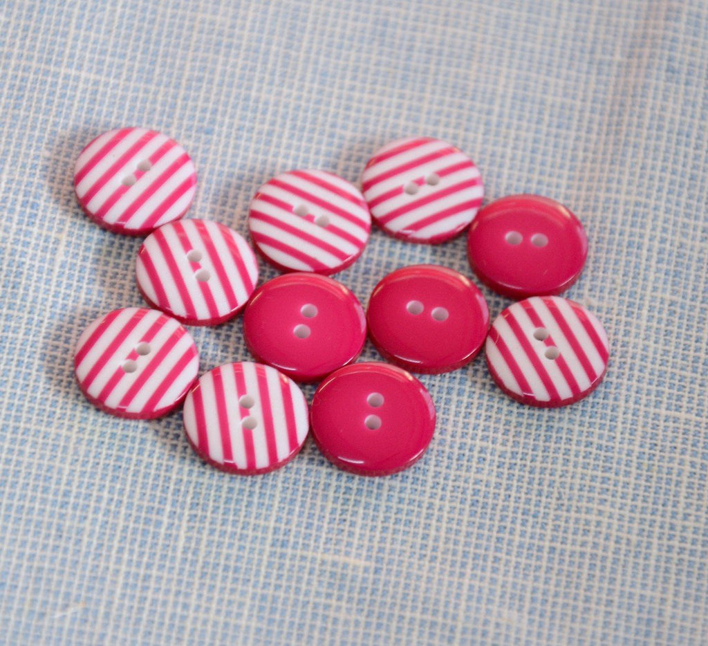 The Button Company Buttons Hot Pink Stripy Button - 13mm