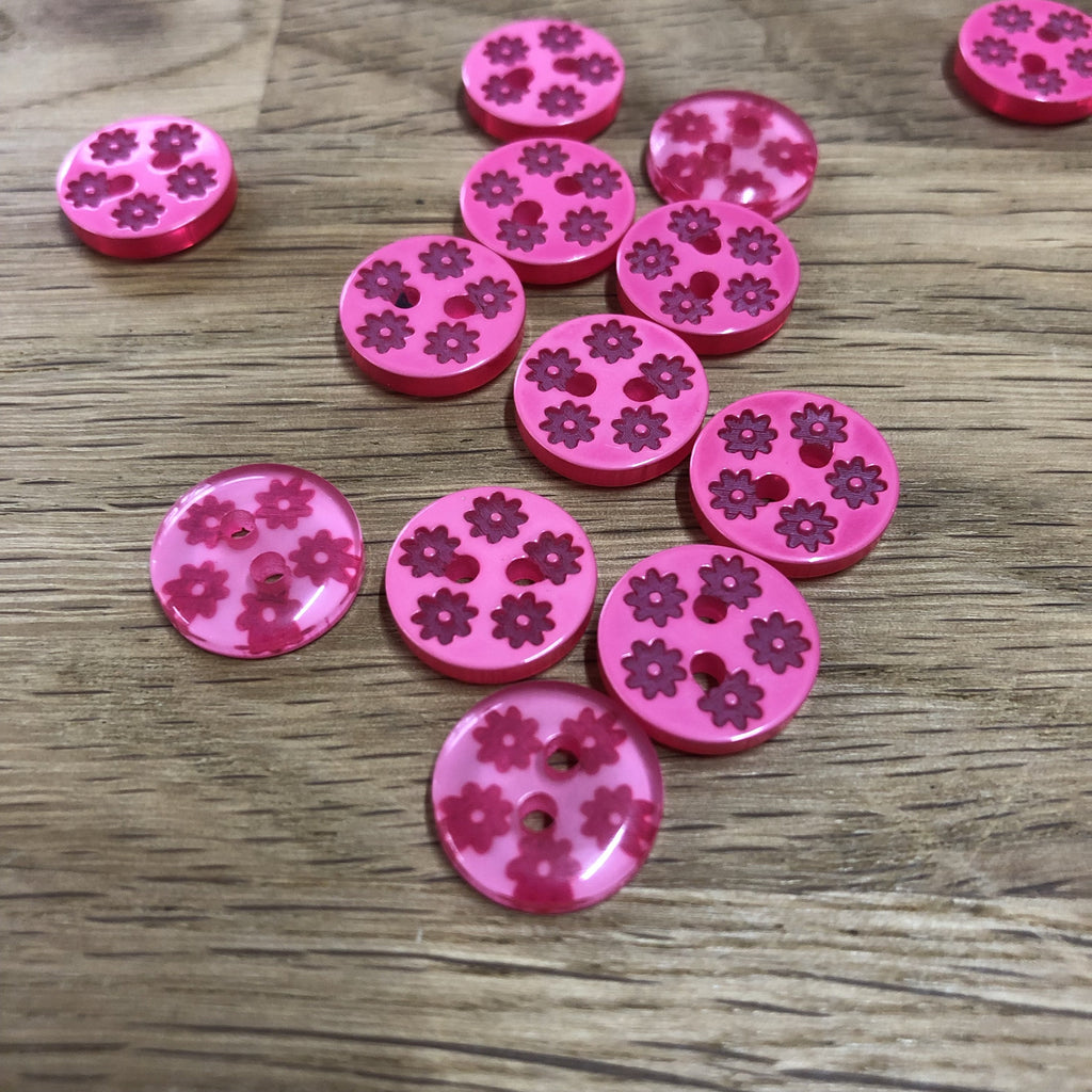 The Button Company Buttons Little Daisy Button - Hot Pink - 13mm