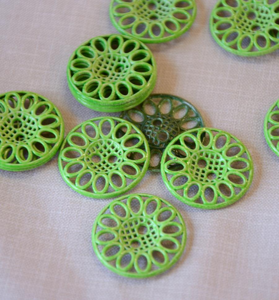 The Button Company Buttons Metal Filigree Button - 24mm - Green
