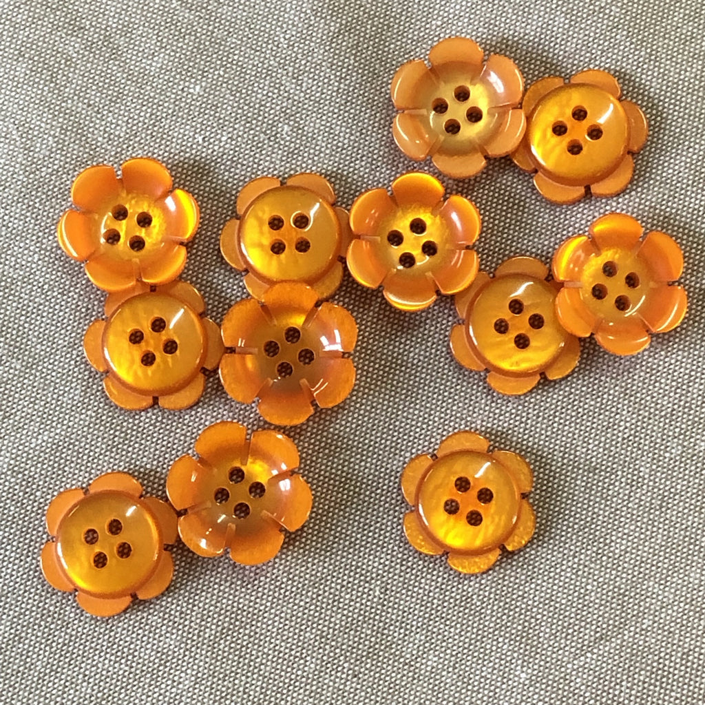 The Button Company Buttons Petal Flower Button - Orange - 16mm
