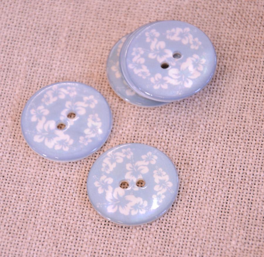 The Button Company Buttons Printed River Pearl Button - 25mm - Blue