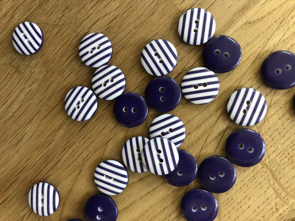 The Button Company Buttons Purple Stripy Button - 13mm
