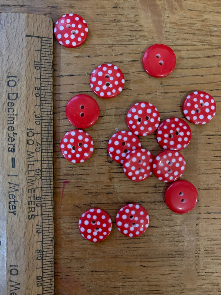 The Button Company Buttons Red Spotty Button - 13mm