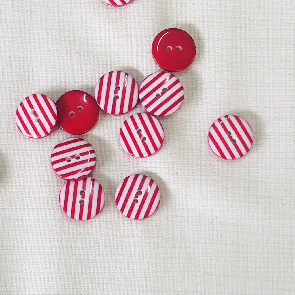 The Button Company Buttons Red Stripy Button - 13mm