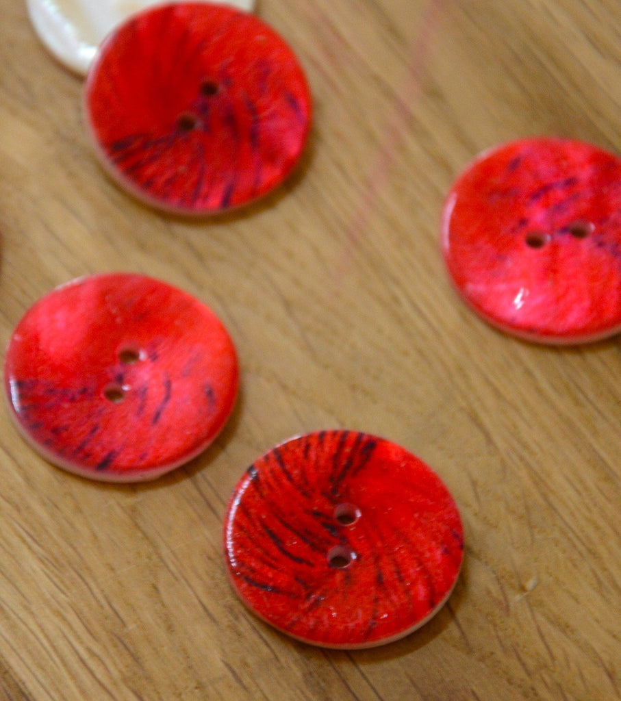 The Button Company Buttons Red Wool - Printed River Pearl Button