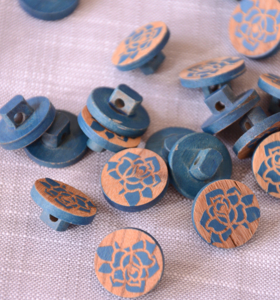 The Button Company Buttons Rose Shank Button - Blue - 15mm