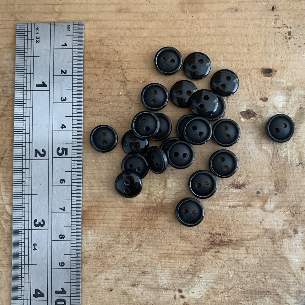 The Button Company Buttons Round Backed 2 Hole - Black - 10mm Button