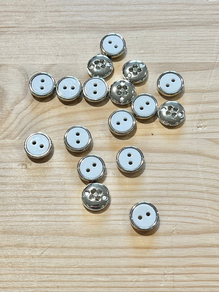 The Button Company Buttons Silver Edged White 2 Hole Buttons - 12mm