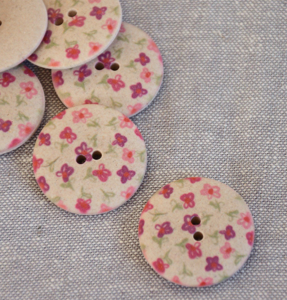 The Button Company Buttons Teeny flowers on Stone Printed Button - 28mm