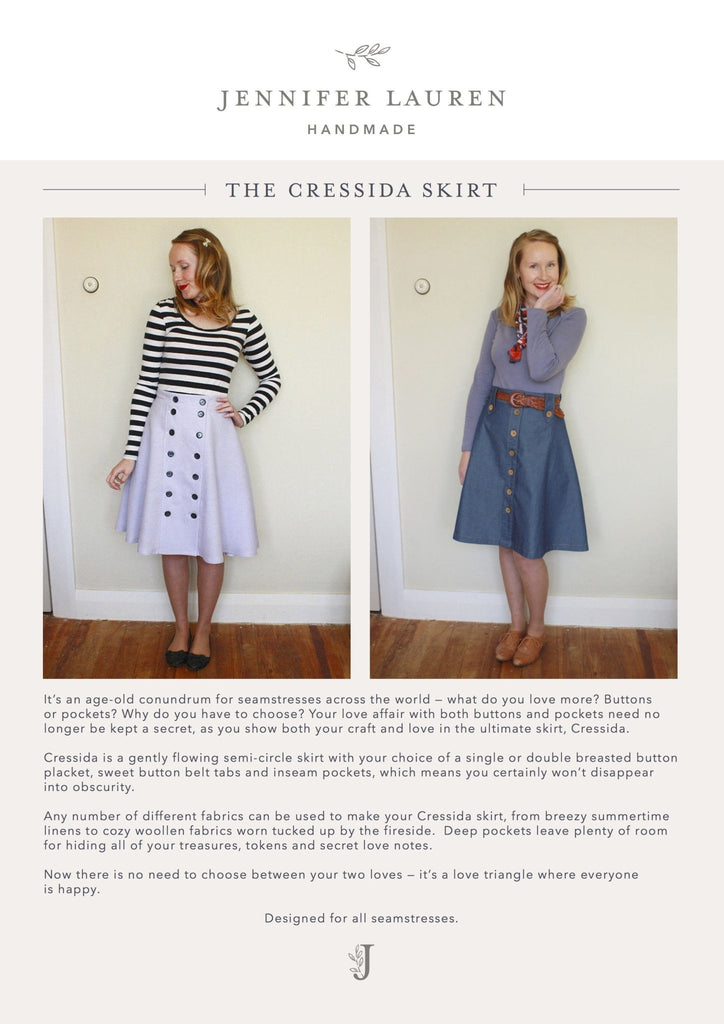 The Cressida Skirt - Jennifer Lauren Handmade - Digital PDF Download Pattern - The Eternal Maker - UK Fabric Shop