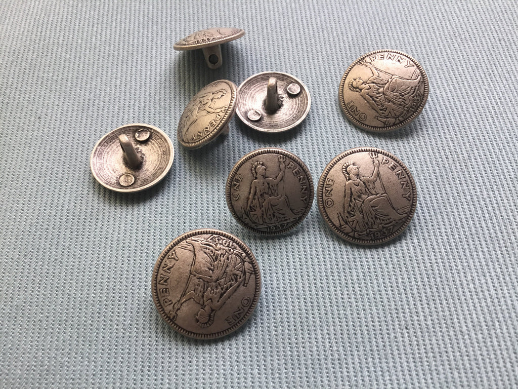The Eternal Maker Buttons Britannia Penny Button - 20mm or 18mm - Silver