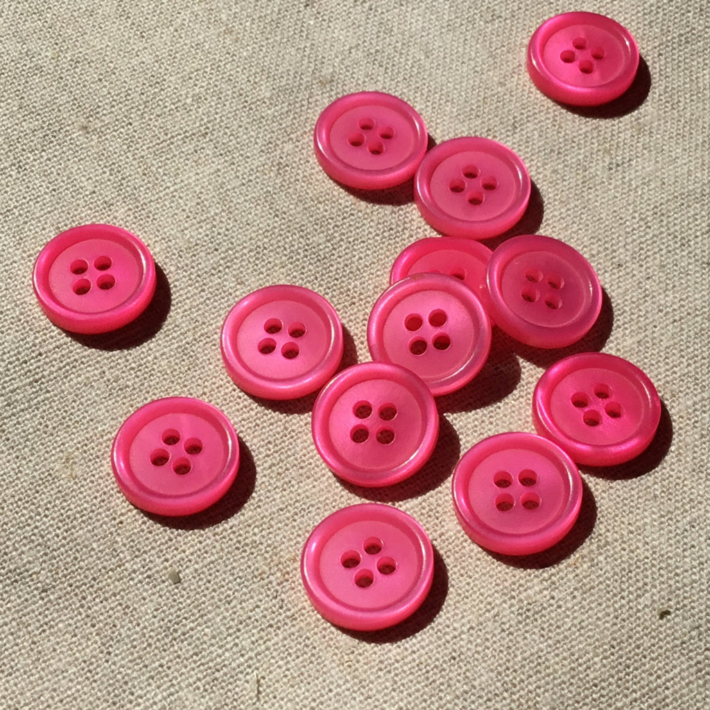 The Eternal Maker Buttons Classic Flat Four Hole Button - 12mm - Hot Pink