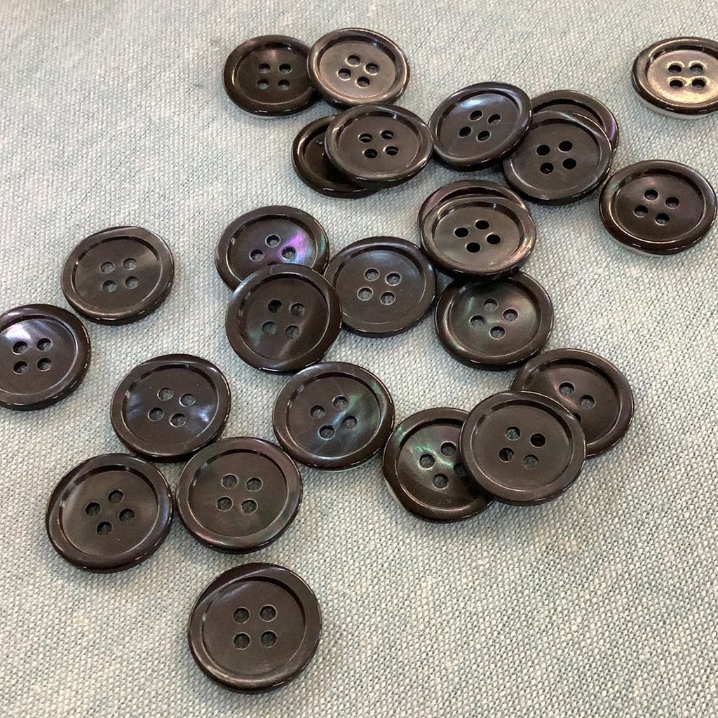 The Eternal Maker Buttons Dark Smoke Mother of Pearl Narrow Ring Edge Button - 18mm