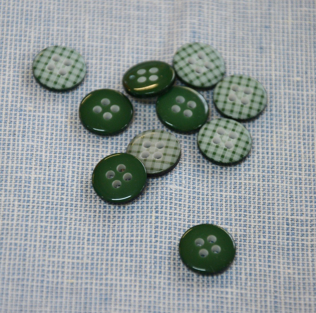 The Eternal Maker Buttons Green Gingham Button - 13mm
