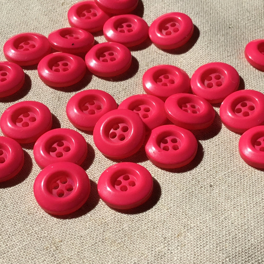 The Eternal Maker Buttons Small Chunky Rim Glossy Four Hole Button - 14mm - Hot Pink