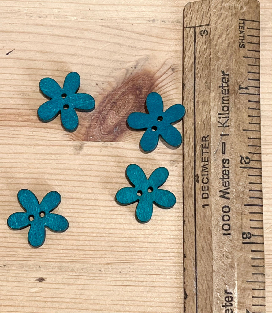 The Eternal Maker Buttons Wooden Flower Shape Button - 20mm Peacock