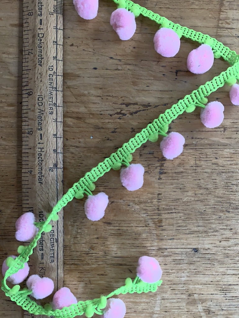 The Eternal Maker Ribbon and Trims 2 Colour Pom Pom Trim - 30mm - Pink Green