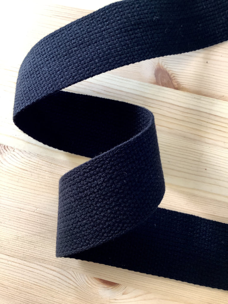 The Eternal Maker Ribbon and Trims Chunky Weave Cotton Webbing Tape - 50mm/2" - Black - by 1/2m