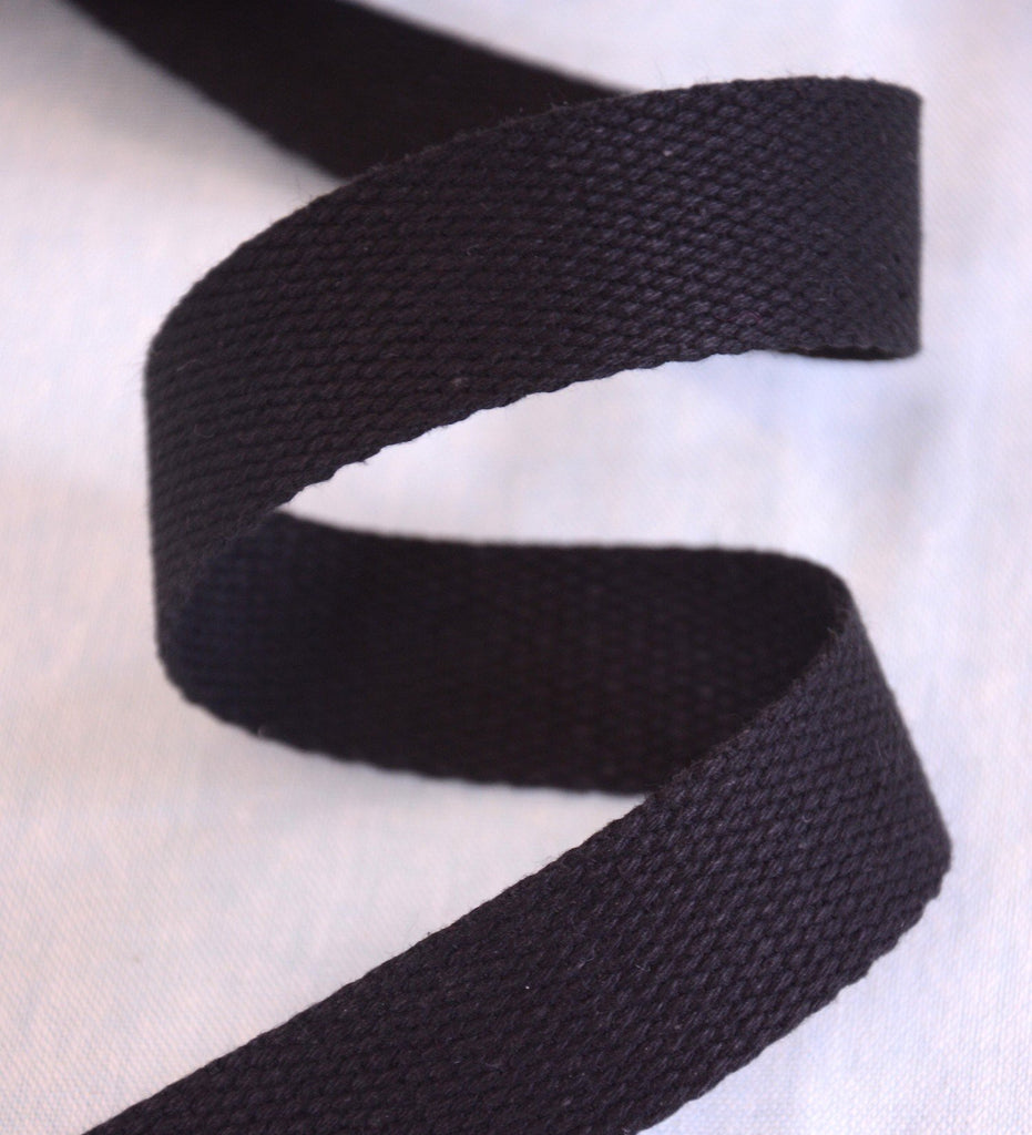 The Eternal Maker Ribbon and Trims Cotton Webbing Tape - 25mm/ 1” - Black - by 1/2m