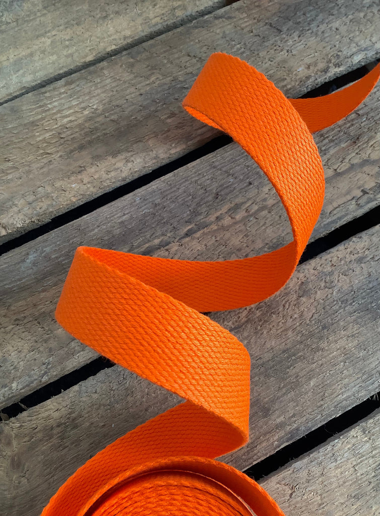 The Eternal Maker Ribbon and Trims Cotton Webbing Tape - 25mm/ 1” - Orange
