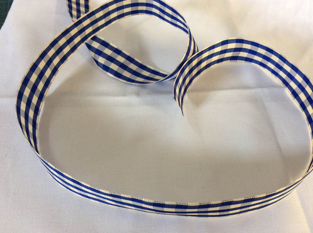 The Eternal Maker Ribbon and Trims Gingham Ribbon - 22mm - Antique Blue