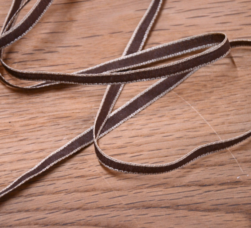 The Eternal Maker Ribbon and Trims Skinny Two Tone Ribbon 5mm Colour: Brown/ Ivory / Size: 5mm