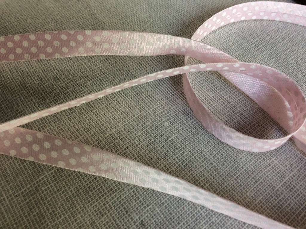 The Eternal Maker Ribbon and Trims Spotty Satin Bias Binding - 10mm - Pale Pink