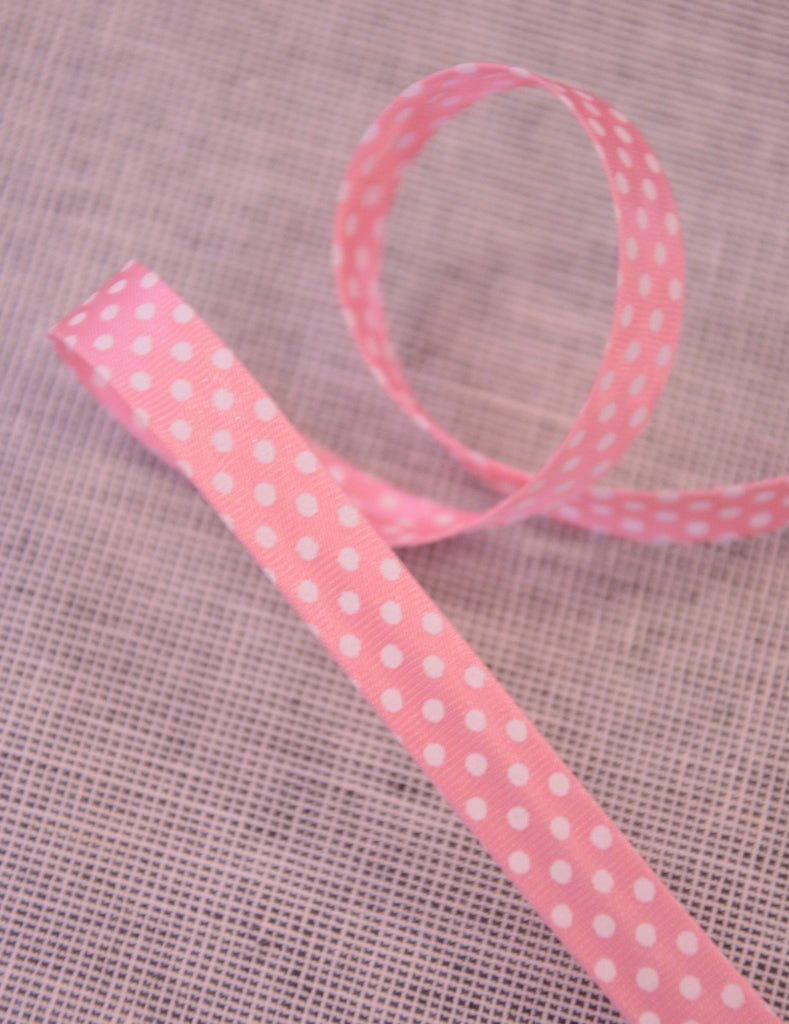 The Eternal Maker Ribbon and Trims Spotty Satin Bias Binding - 10mm - Pink
