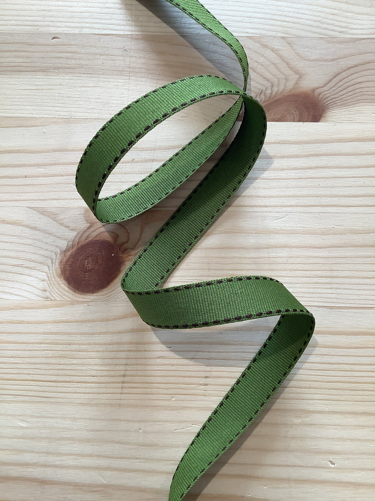 The Eternal Maker Ribbon and Trims Stitch Edge Grosgrain Ribbon - 15mm - Olive / Brown