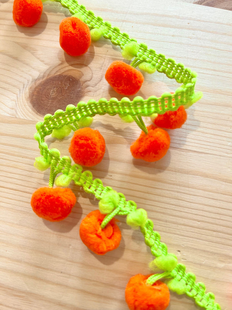The Eternal Maker Ribbon and Trims Two Tone Pom Pom Trim -  30mm - Orange and Green
