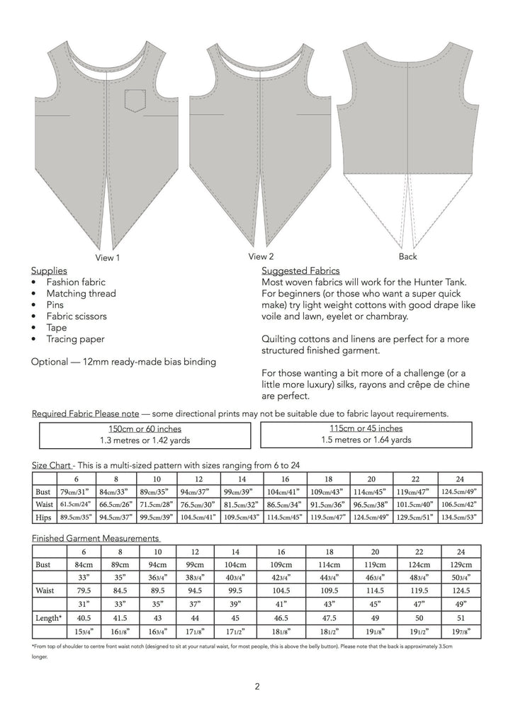 The Hunter Tank - Jennifer Lauren Handmade - Digital PDF Download Pattern - The Eternal Maker - UK Fabric Shop