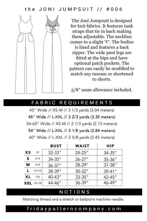 The Joni Jumpsuit - Friday Pattern Company - The Eternal Maker - UK Fabric Shop
