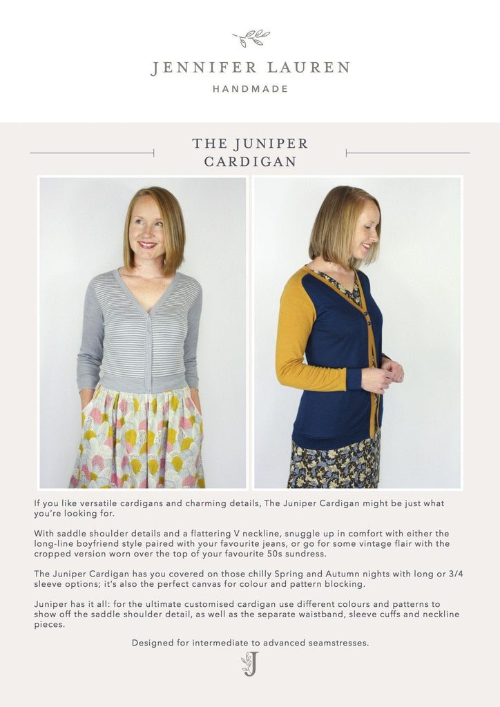 The Juniper Cardigan - Jennifer Lauren Handmade - Digital PDF Download Pattern - The Eternal Maker - UK Fabric Shop