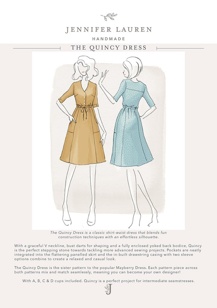 The Quincy Dress - Jennifer Lauren Handmade - Digital PDF Download Pattern - The Eternal Maker - UK Fabric Shop