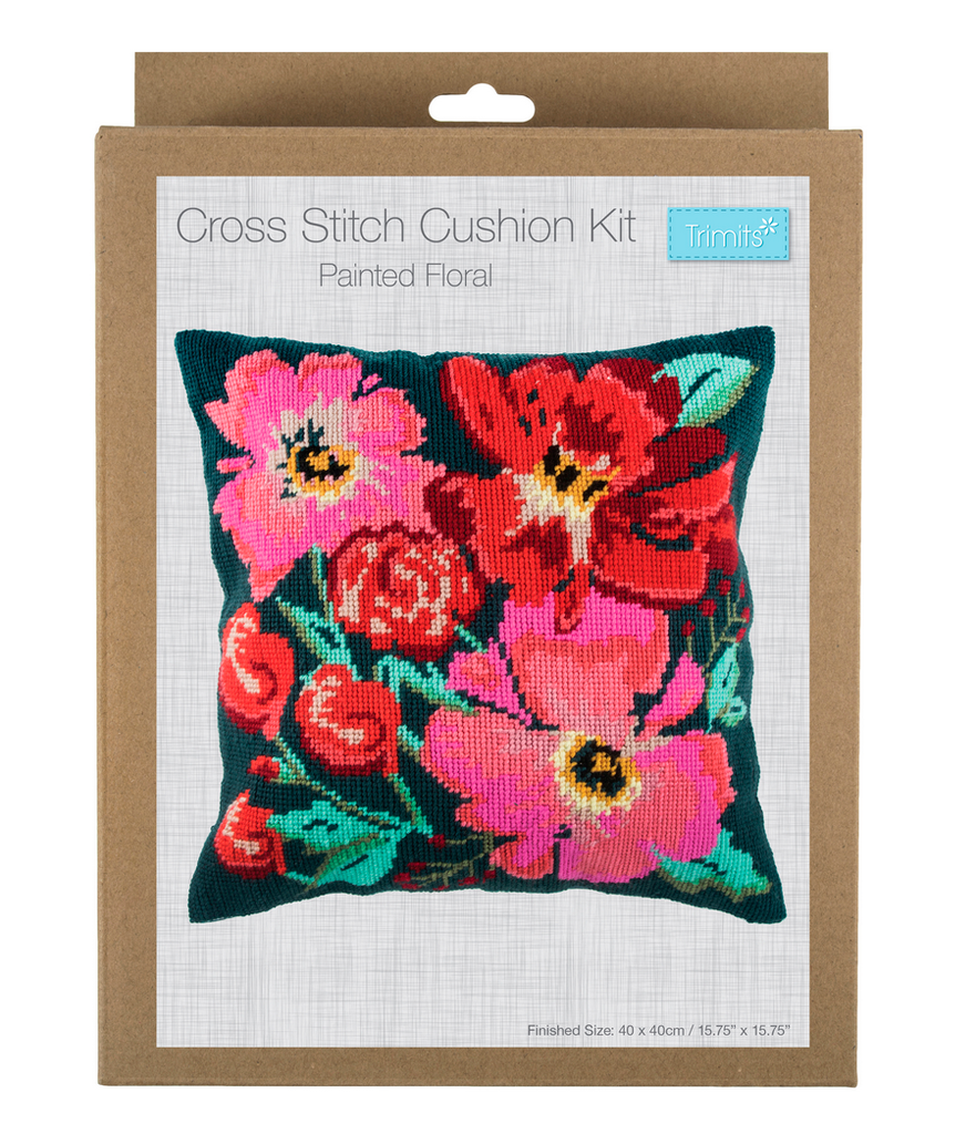 Trimits Kits Painted Floral Tapestry Cross Stitch Cushion Kit