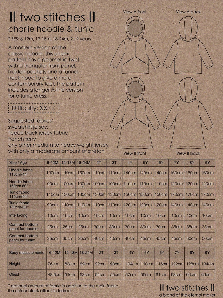 Two Stitches Patterns Dress Patterns Charlie Hoodie & Tunic - Two Stitches Patterns - Paper or Digital Versions