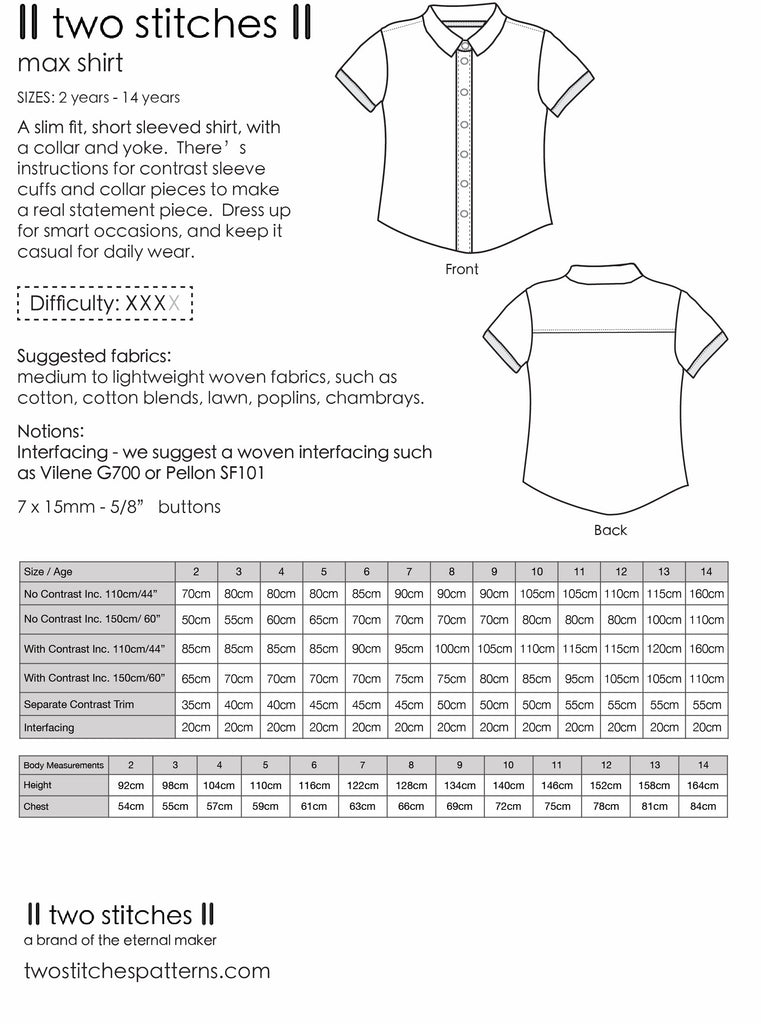 Two Stitches Patterns Dress Patterns Max Shirt - Two Stitches Patterns - PDF Download Pattern