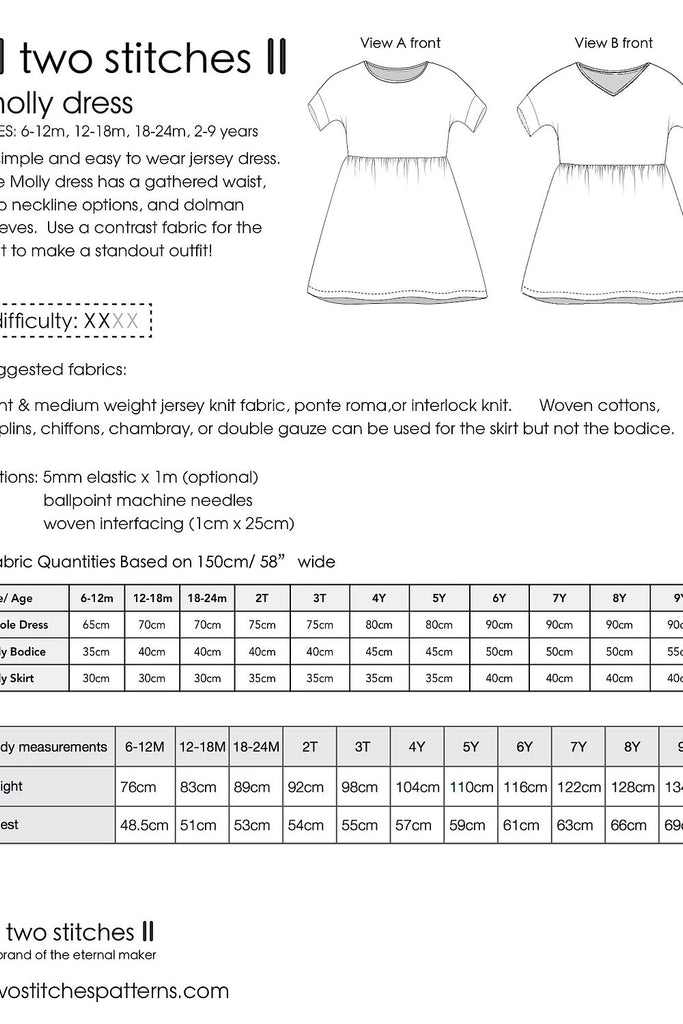 Two Stitches Patterns Dress Patterns Molly Dress - Two Stitches Patterns - Paper or Digital Versions