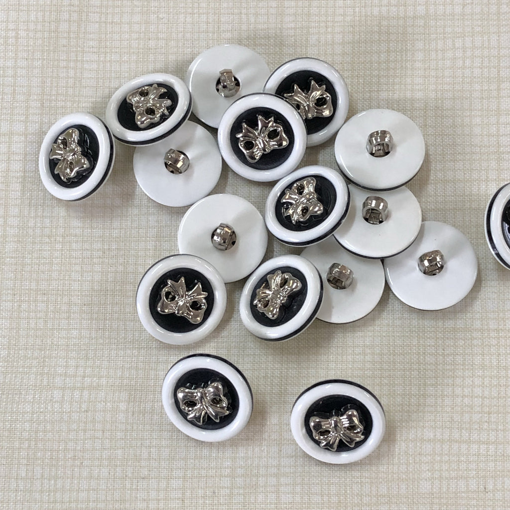 Unbranded Buttons Black White Silver Bow Button - 18mm