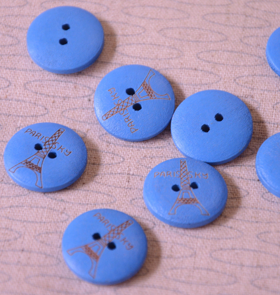 Unbranded Buttons Eiffel Tower Button - Blue - 20mm