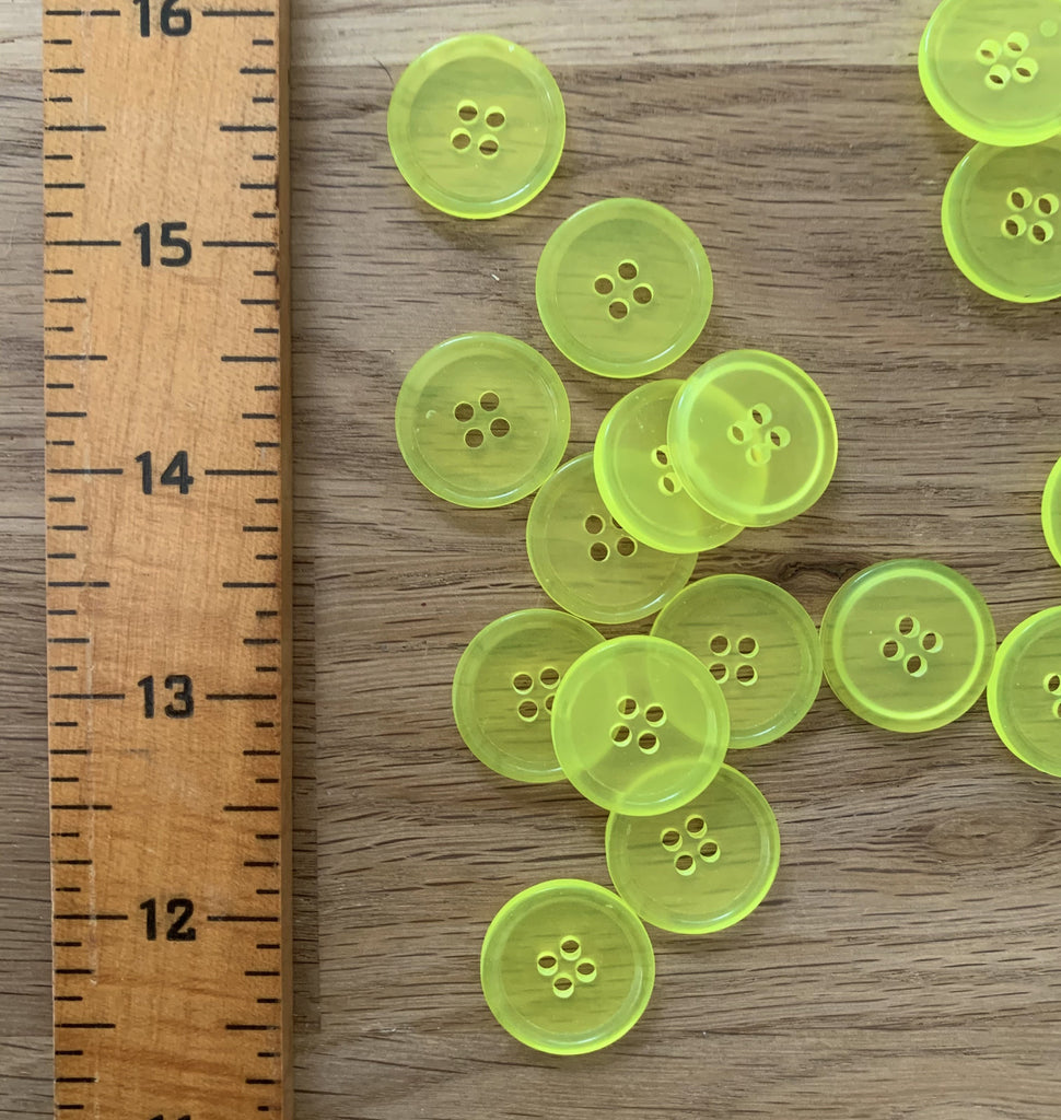 Unbranded Buttons Neon Yellow - 20mm - 4 Hole Rimmed Button