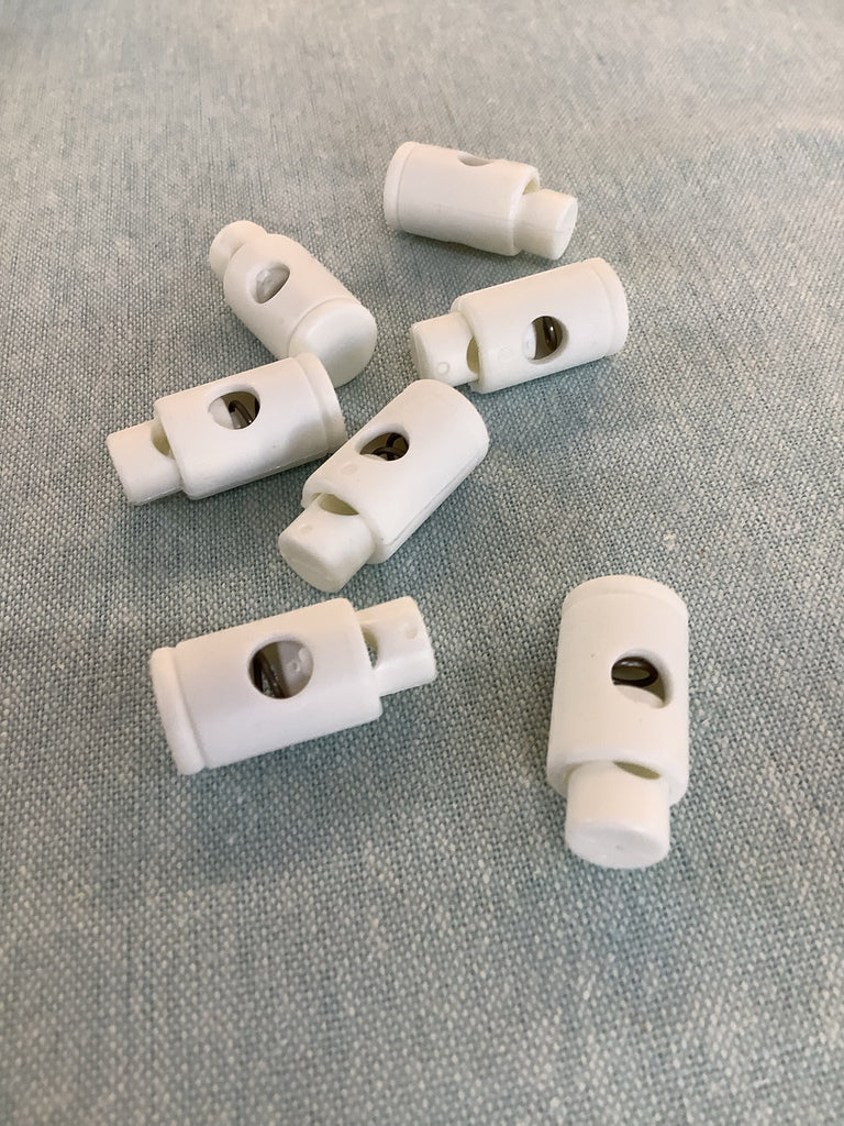 Unbranded Buttons Plastic Cord End Adjusters - White - 26mm with 5mm Internal Hole