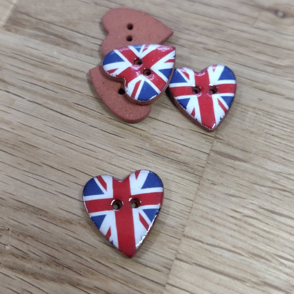 Unbranded Buttons Union Jack Heart Shaped Ceramic Button
