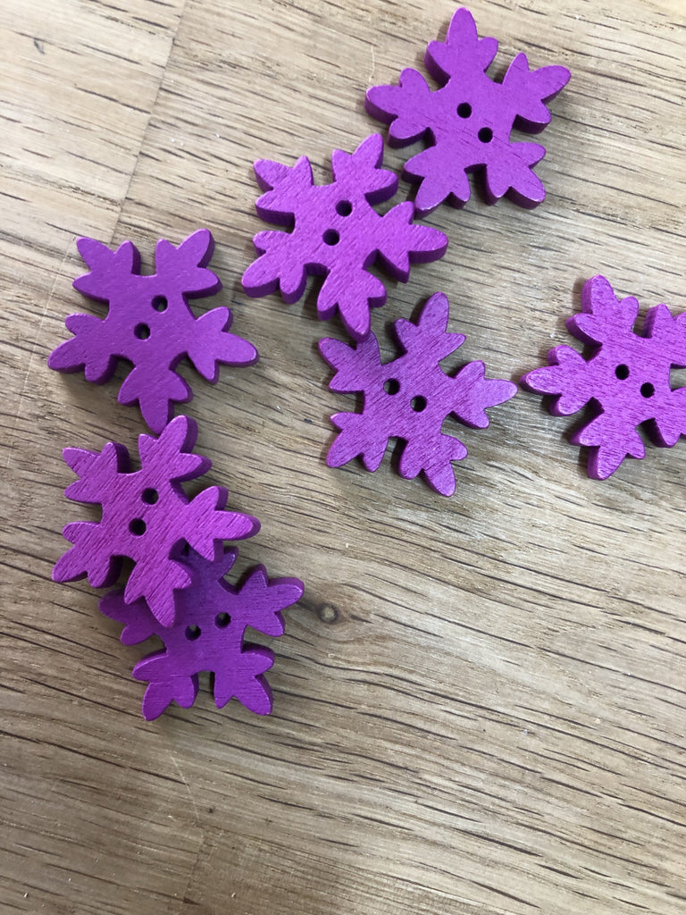 Unbranded Buttons Wooden Snowflake - 25mm - Purple