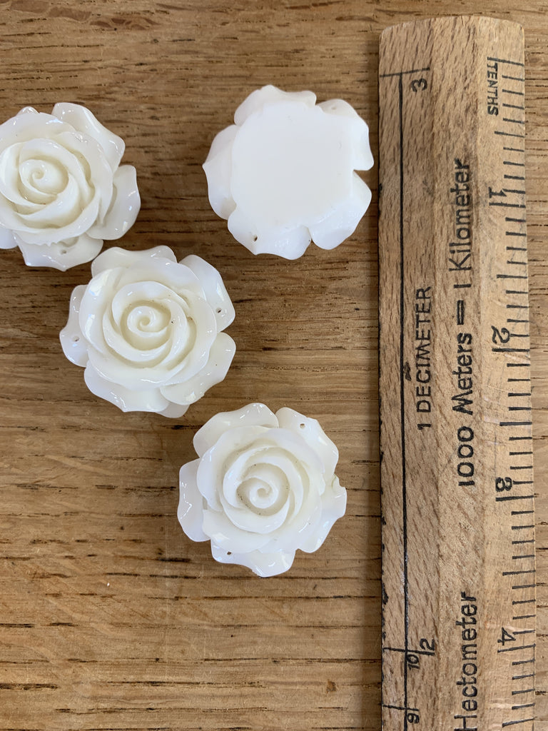 Unbranded Craft Supplies 3D White Rose Cabochons - Flat - 30mm with holes