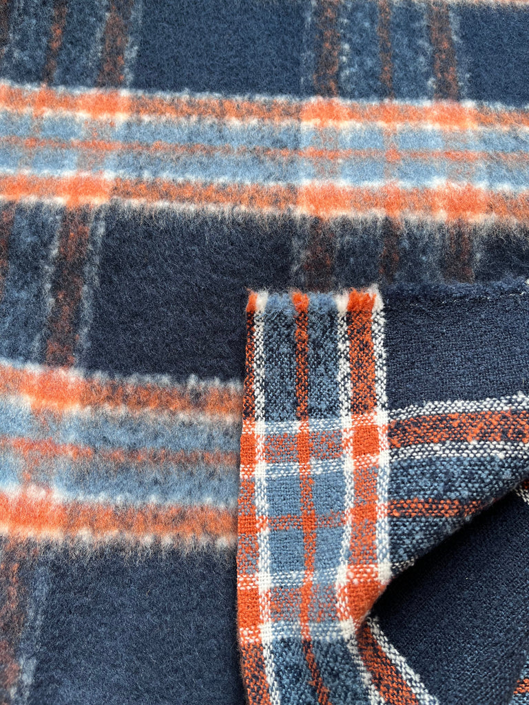 Unbranded Fabric Cerys in Navy - Wool Blend Checked Coating