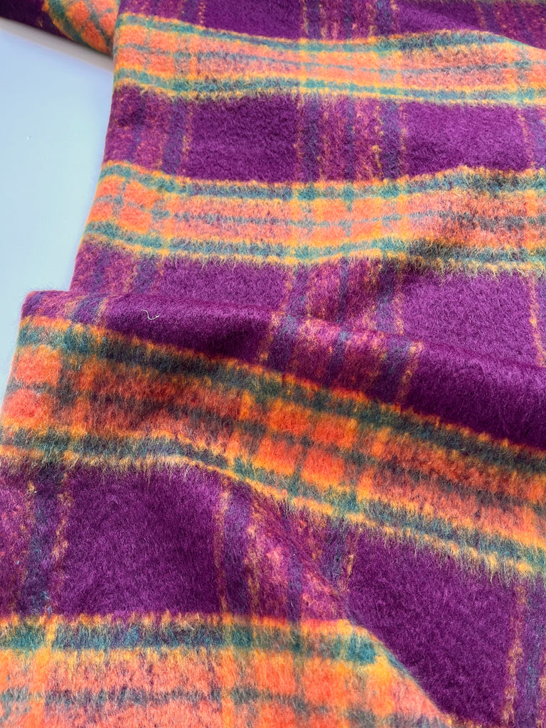 Unbranded Fabric Cerys in Plum - Wool Blend Checked Coating